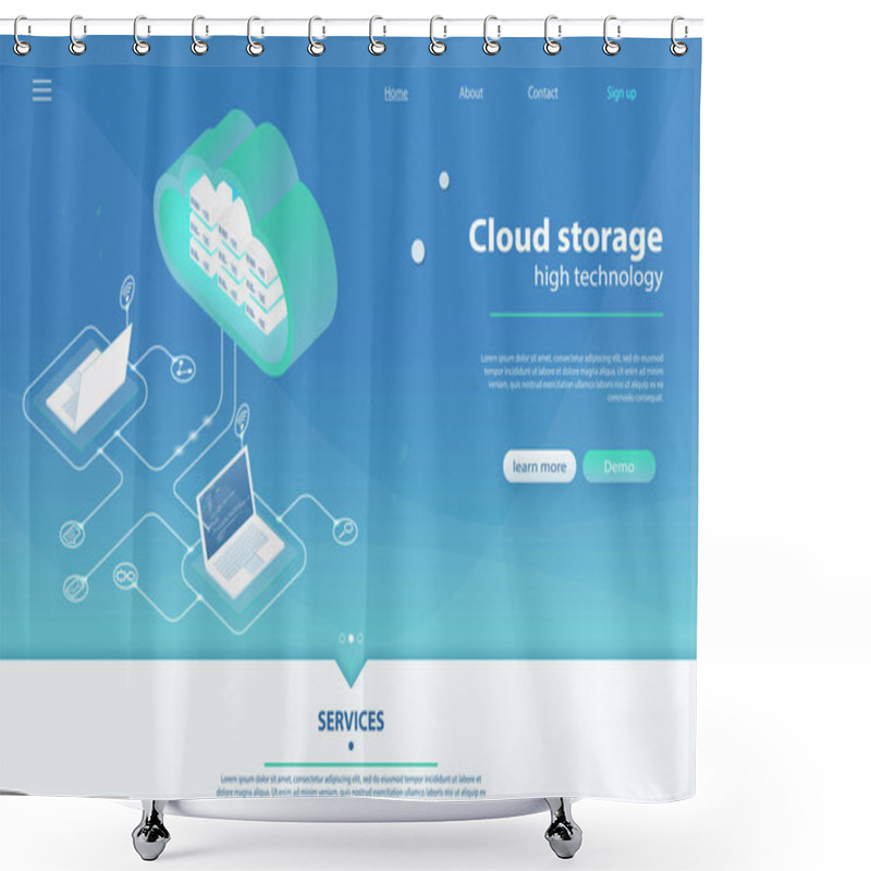 Personality  Cloud Computing Concept. Online Computing Storage 3D Isometry. Shower Curtains