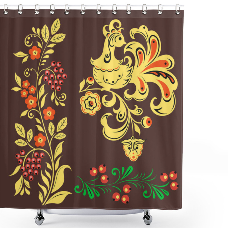 Personality  Vector Khokhloma Russian Pattern Design Traditional Russia Drawn Illustration Ethnic Ornament Painting Illustration Shower Curtains