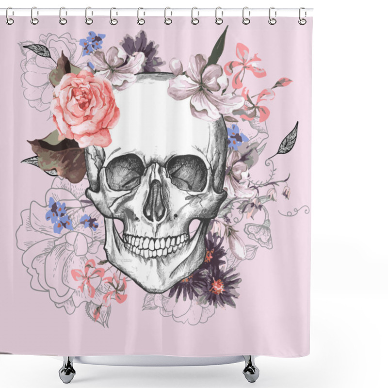 Personality  Skull And Flowers Day Of The Dead Shower Curtains