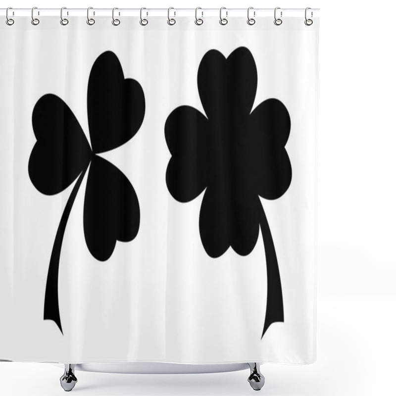 Personality  Clover Leaves Silhouettes Vector Illustration. St. Patrick's Day Objects In Black Isolated Over White. Shower Curtains