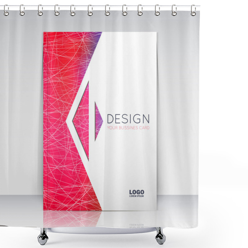 Personality  Abstract Composition. Red, Pink Font Texture. Arrow Section Trademark. Curve Line Construction. White Brochure Title Sheet. Creative Figure Logo Icon. Commercial Offer Banner Form. Modern Flyer Fiber Shower Curtains