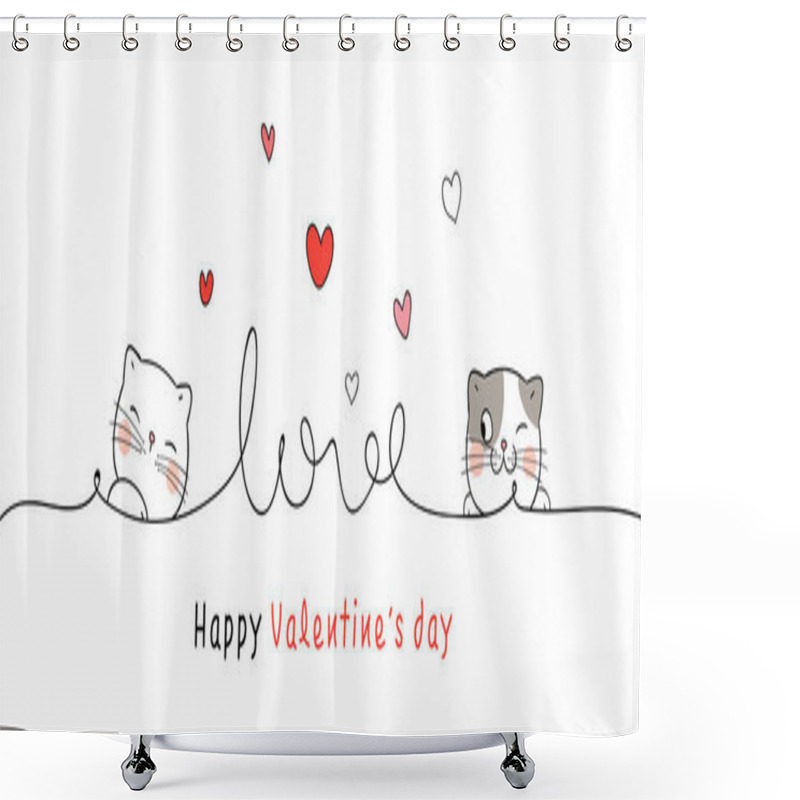 Personality  Banner Cat With Line Little Heart For Valentine's Day/Draw Banner Cat With Line Little Heart For Valentine's Day Shower Curtains