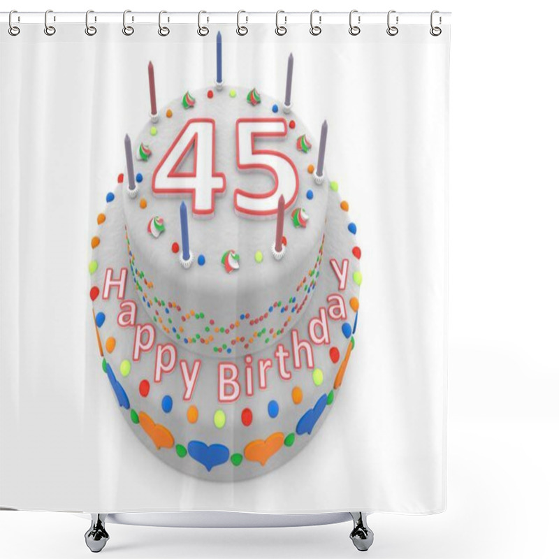 Personality  White Cake With Happy Birthday And The Age Shower Curtains