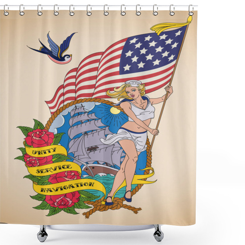 Personality  Old-school US Navy Tattoo Shower Curtains