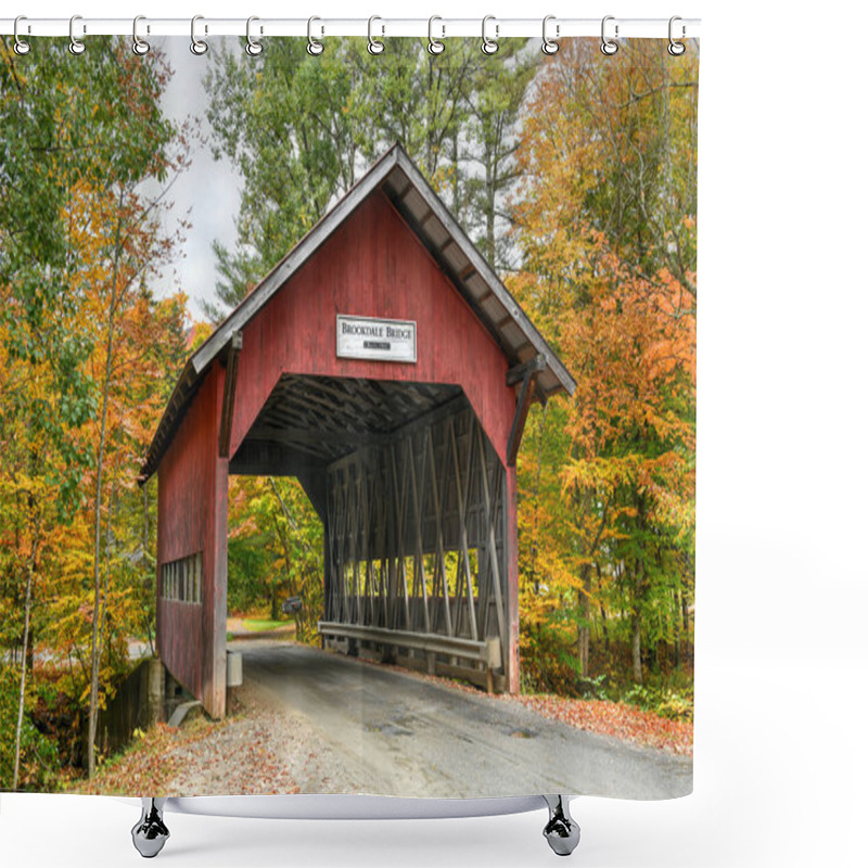 Personality  Brookdale Covered Bridge In Stowe, Vermont During Fall Foliage Over The West Branch Little River. Shower Curtains