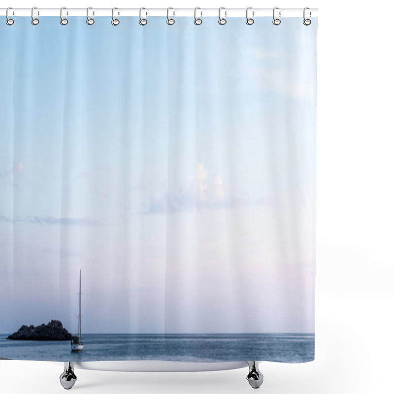 Personality  Boat Floating On Adriatic Sea Near Budva, Montenegro Shower Curtains