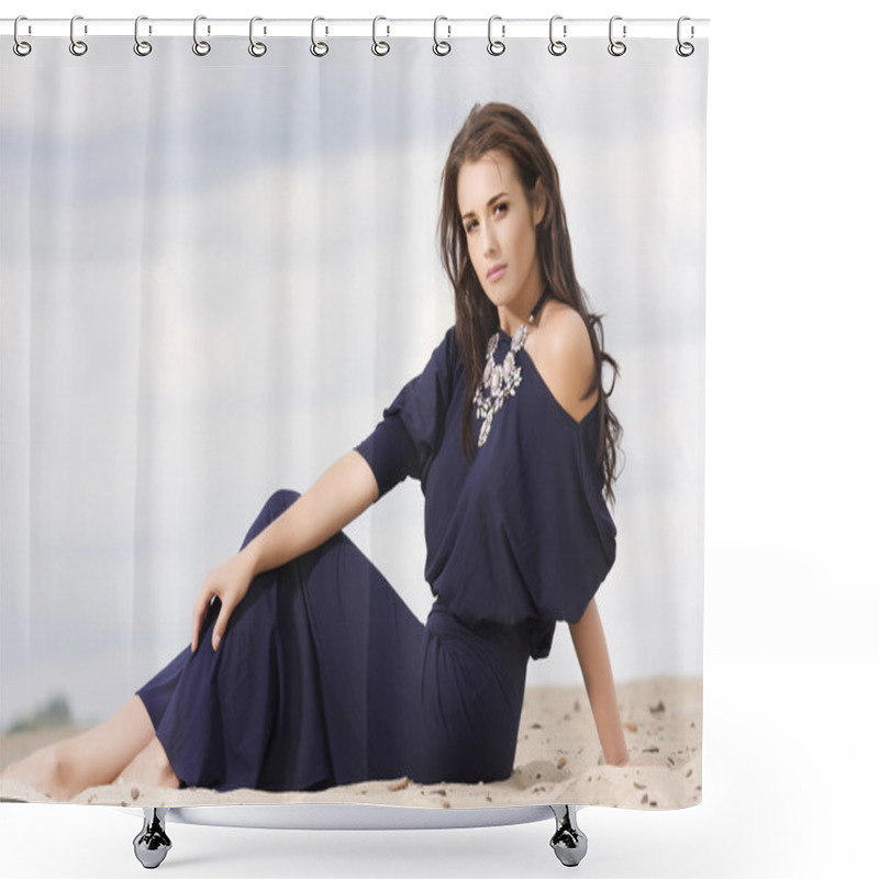 Personality  Attractive And Sensuality Woman Dancing In The Desert Shower Curtains