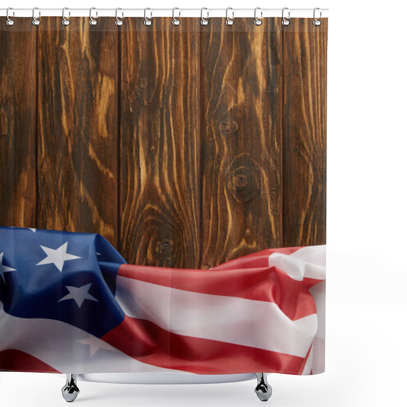 Personality  Elevated View Of United States Of America Flag On Wooden Surface  Shower Curtains