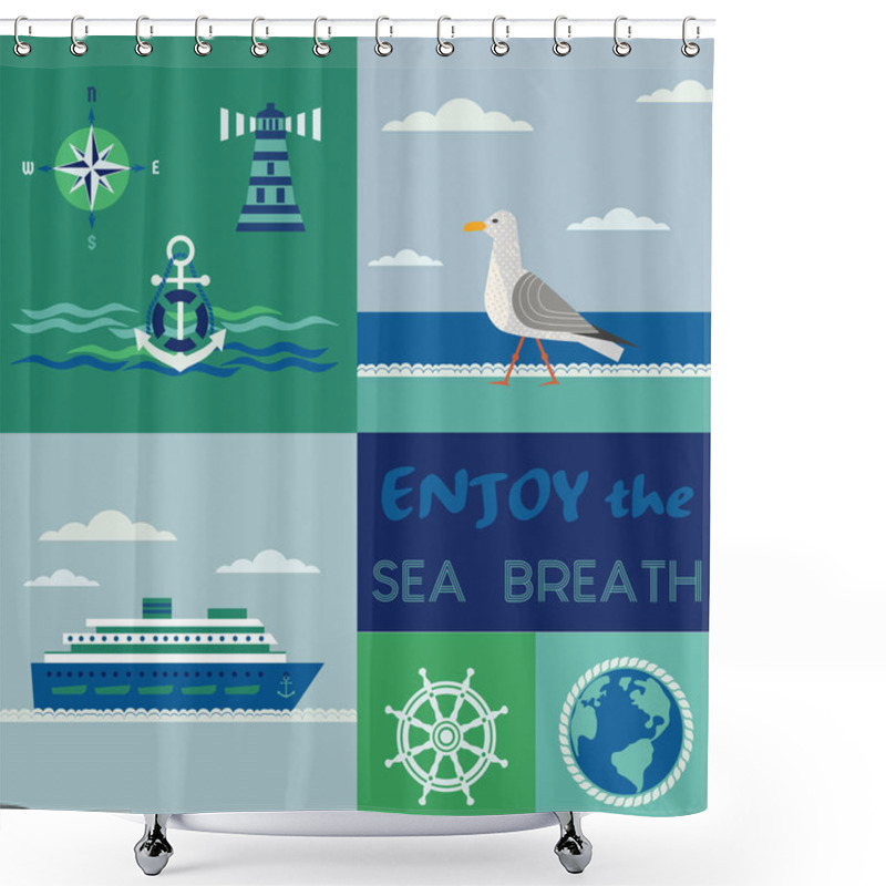 Personality  Maritime Patchwork Poster Shower Curtains