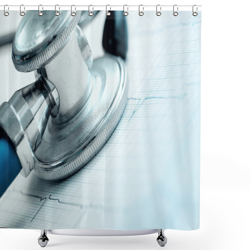 Personality  Stethoscope And ECG As A Concept Of Risk For Heart Disease Shower Curtains