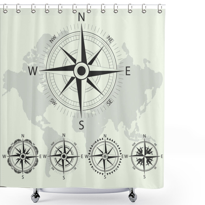 Personality  Retro Nautical Compass. Retro Design Shower Curtains