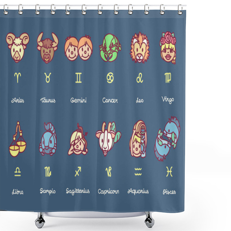 Personality  Vector Cute Astrology Horoscope Zodiac Icons Shower Curtains