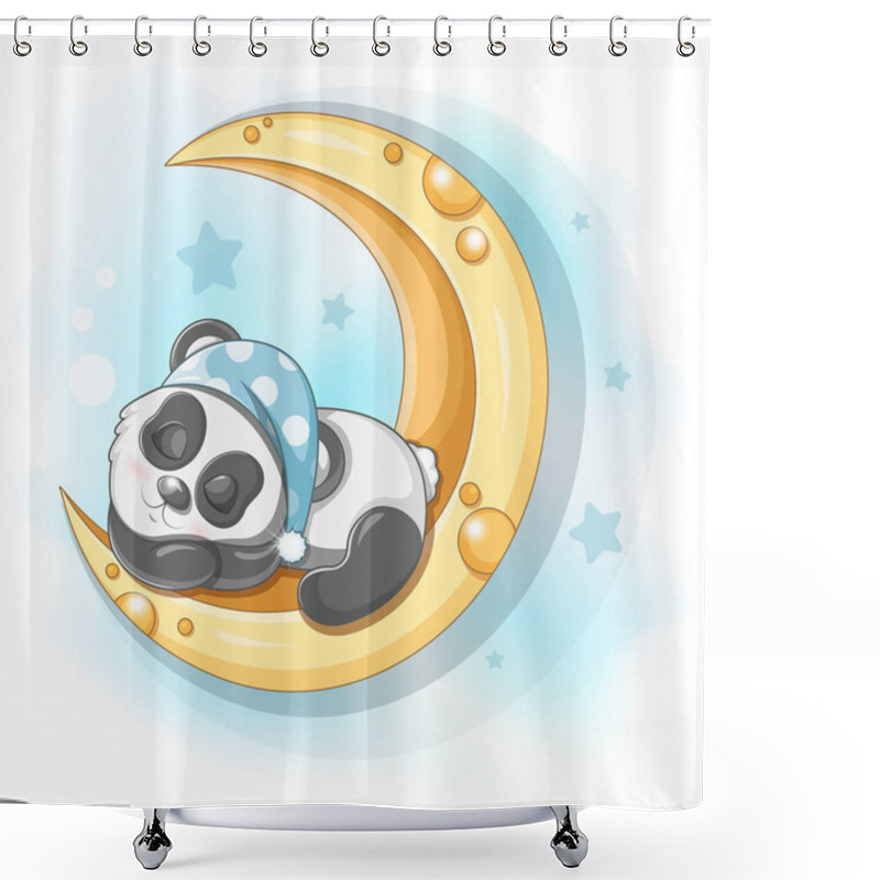 Personality  Cute Cartoon Panda Sleeping On The Moon Shower Curtains