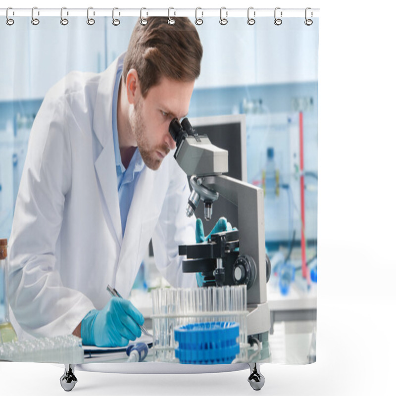 Personality  Scientist Looking Through A Microscope Shower Curtains