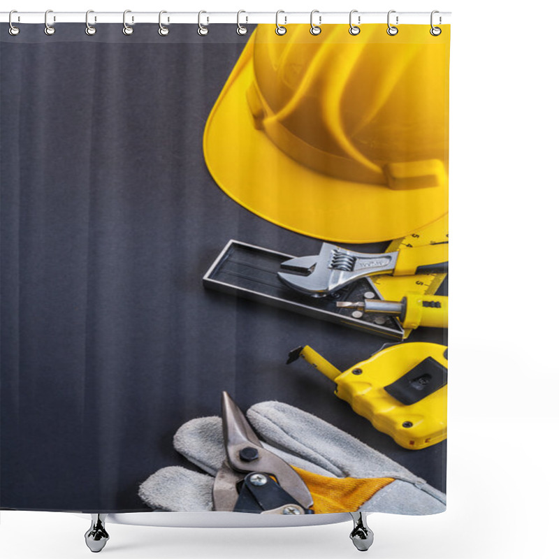 Personality  Set Of Tools On Grey Background Shower Curtains