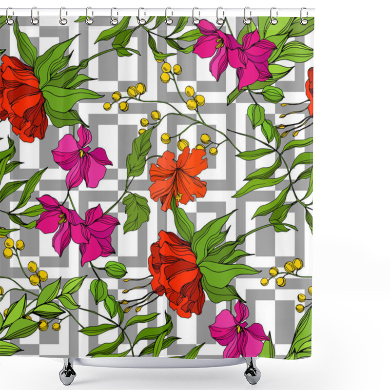 Personality  Vector Tropical Floral Botanical Flower. Engraved Ink Art. Seamless Background Pattern. Fabric Wallpaper Print Texture. Shower Curtains