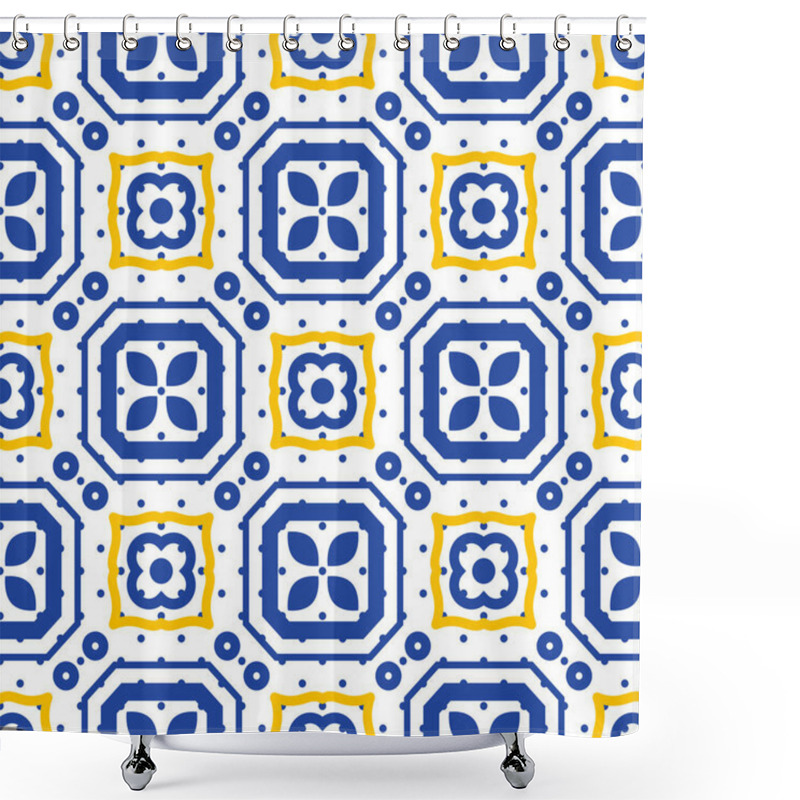 Personality  Blue And White Mediterranean Seamless Ceramic Tile Pattern. Shower Curtains