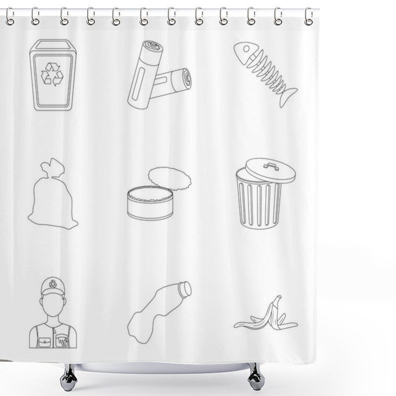 Personality  Trash And Garbage Set Icons In Outline Style. Big Collection Of Trash And Garbage Vector Symbol Stock Illustration Shower Curtains