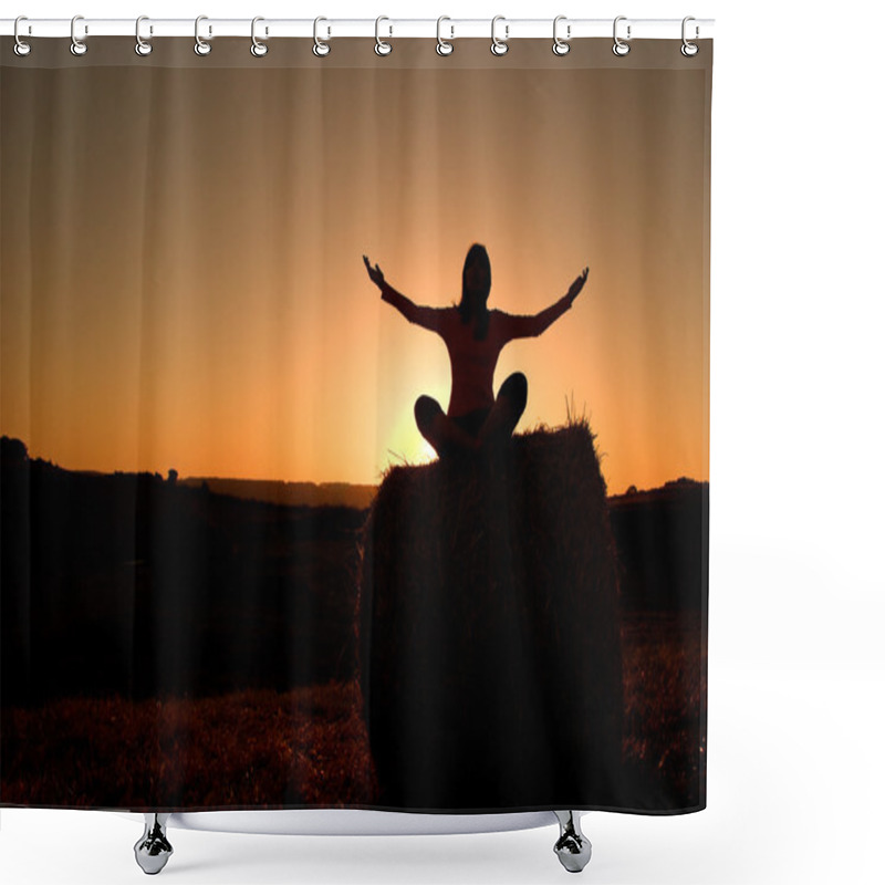 Personality  Woman Silhouette Making Yoga Shower Curtains