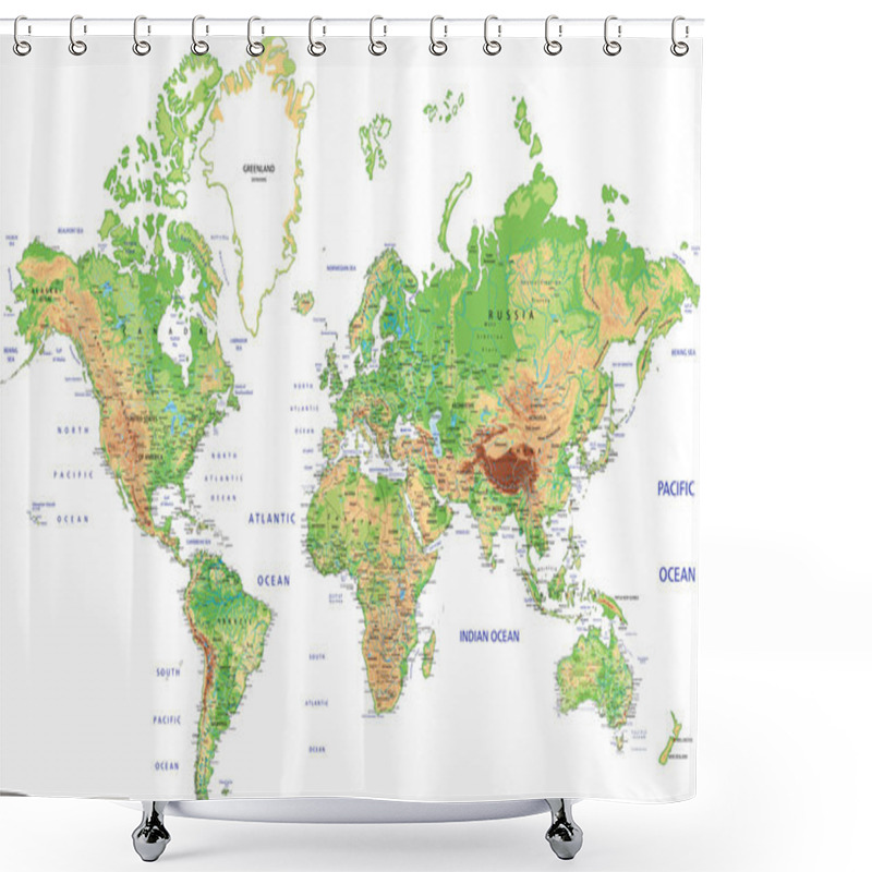 Personality  World Map With Labeling. Shower Curtains