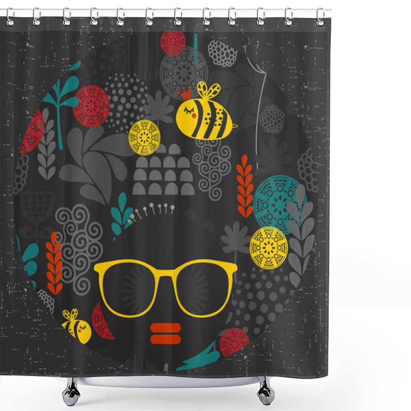 Personality  Black Head Woman With Strange Haircut. Shower Curtains