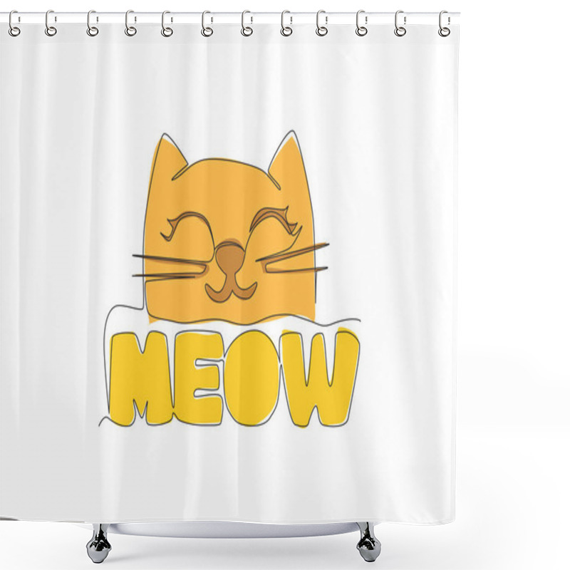 Personality  One Continuous Line Drawing Of Cute And Adorable Typography Animal Quote - Meow For Kitty Kitten Cat Sound. Calligraphic Design For Print, Card, Banner, Poster. Single Line Draw Design Illustration Shower Curtains