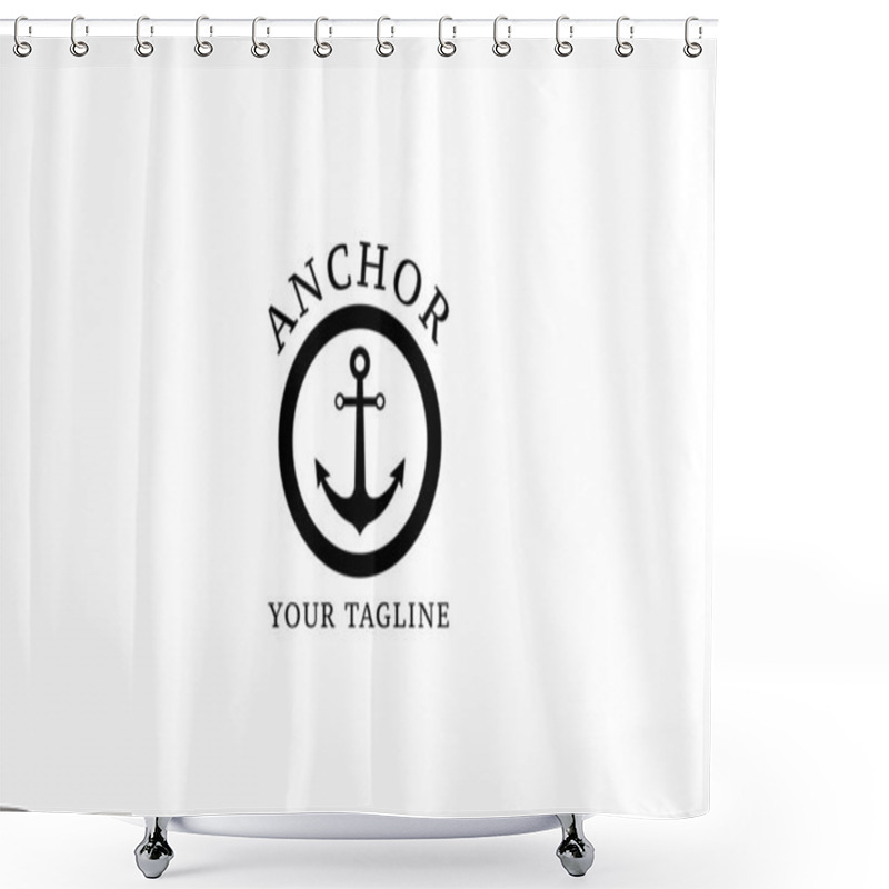 Personality  Simple Mono Line Art Anchor For Boat Ship Marine Navy Nautical Logo Design Vector Shower Curtains