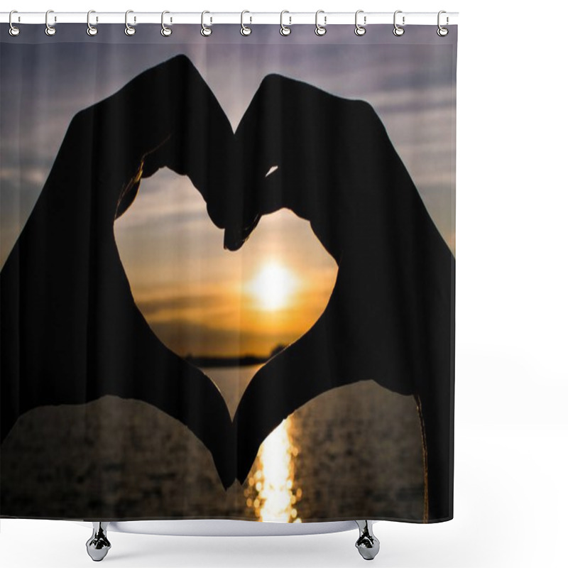 Personality  Silhouette Of Hands In The Shape Of Heart Shower Curtains