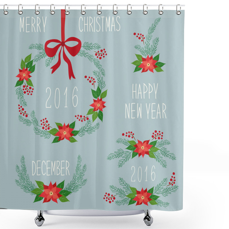 Personality  Cute Set Of Hand Drawn Christmas Symbols Shower Curtains