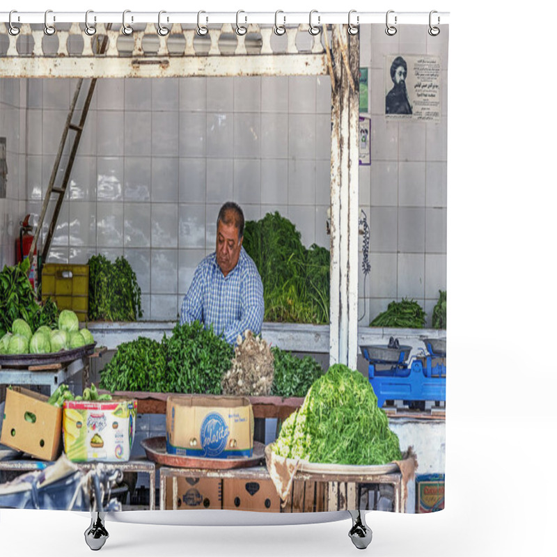 Personality  14/05/2019 Shiraz, Iran, Fars Province, Trading Box With Fresh Greenery On The Sunny Day Of The Vegetable Market Shower Curtains