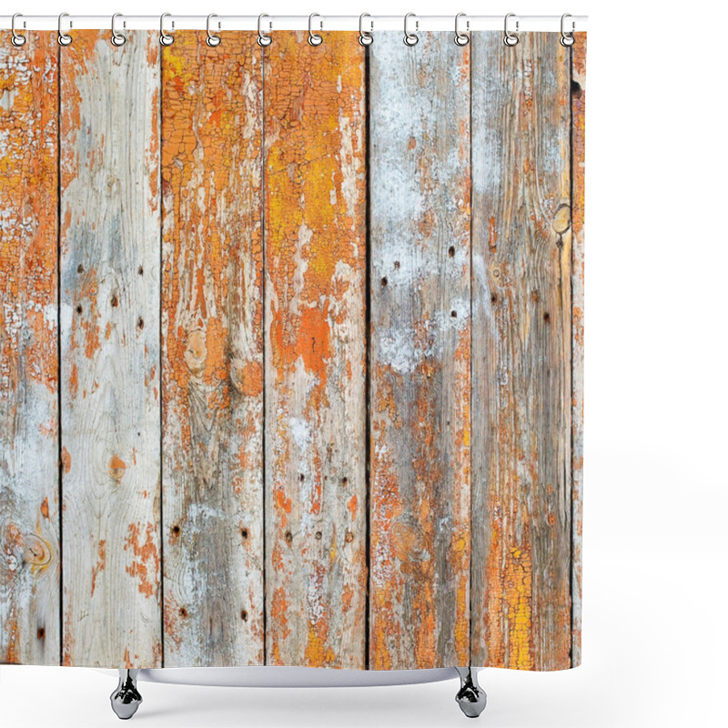 Personality  Abstract Stylized Background Of Old Wooden Planks Crack On Rusti Shower Curtains