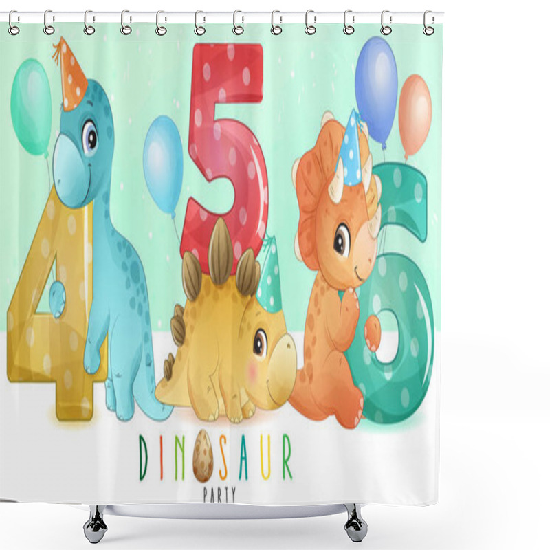 Personality  Cute Little Dinosaur With Numbering Collection Shower Curtains