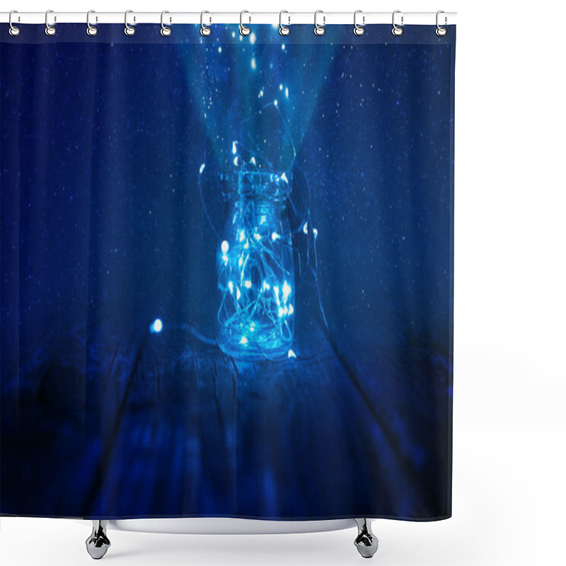 Personality  Summer Magical Night Stars In Light Jar Blue Shower Curtains