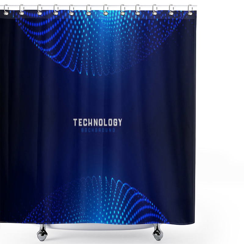 Personality  Blue Digital Particle Dots Circular Mesh Background Shower Curtains