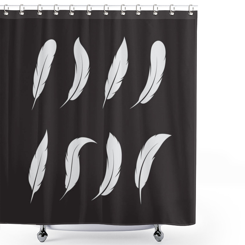 Personality  Vector Group Of White Feather On Black Background. Icon. Shower Curtains