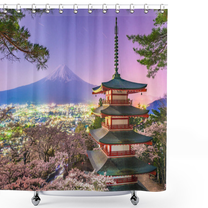 Personality  Fujiyoshida, Japan With Mt. Fuji And Chureito Pagoda Shower Curtains