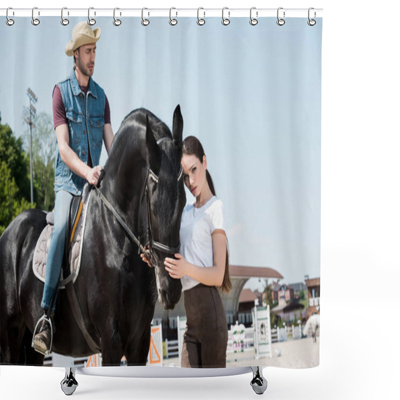 Personality  Young Couple Riding Horse  Shower Curtains