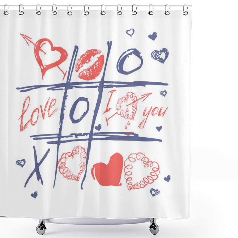 Personality  Tic Tac Toe, Valentines Day Love Background Shower Curtains