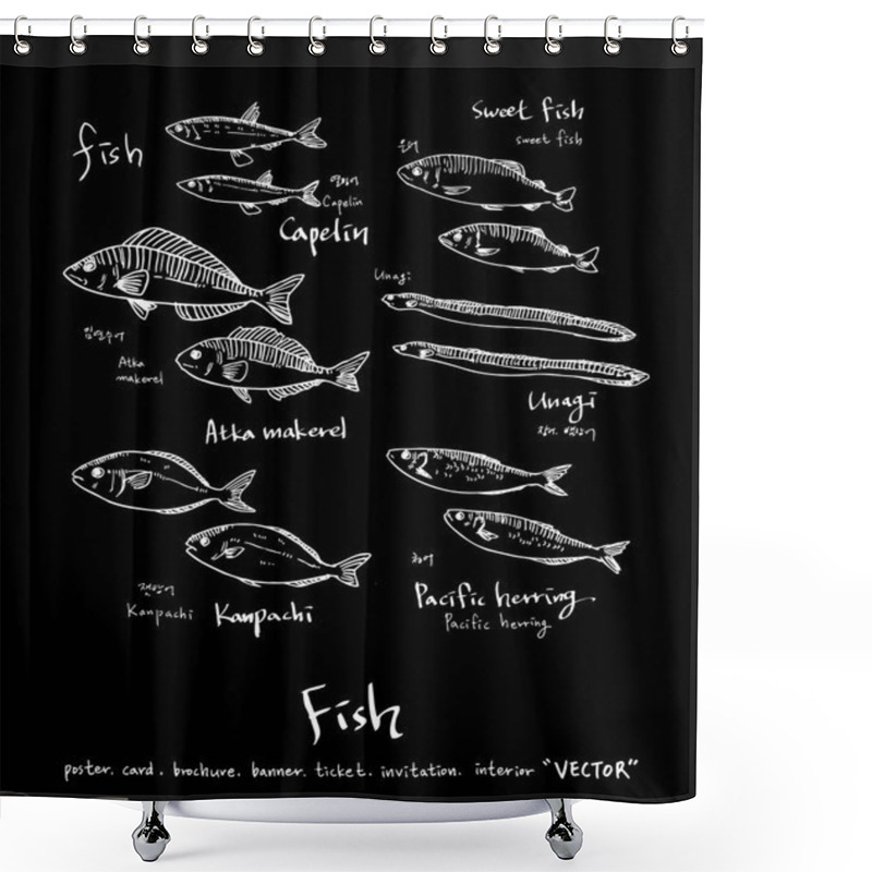 Personality  Hand Drawn Food Ingredients - Sea Food Menu Illustrations - Vector Shower Curtains