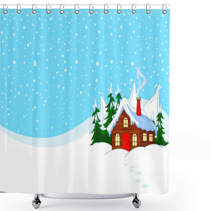 Personality  Little House In Snowy Hills Shower Curtains