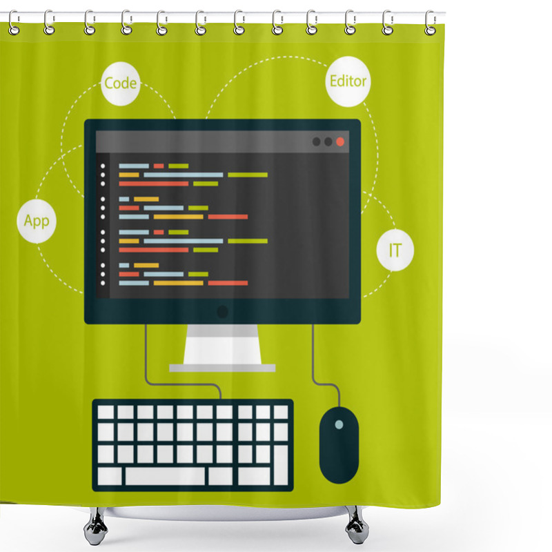 Personality  Set Of Flat Design Concept Icons For Coding Shower Curtains