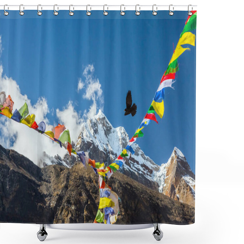 Personality  Nepalese Prayer Flags In Mountains Shower Curtains