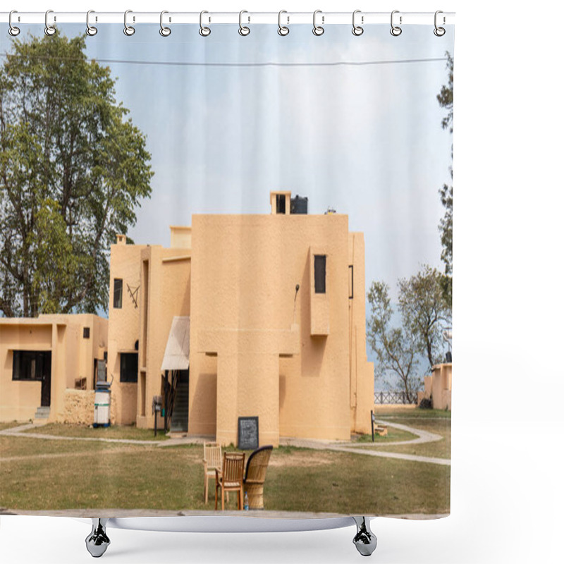 Personality  Jim Corbett, Uttarakhand, India - March 2021 : Architecture View Of Forest Rest Houses In Jim Corbett National Park Dhikala Zone For Tourists To Stay During Their Jungle Trip. Shower Curtains