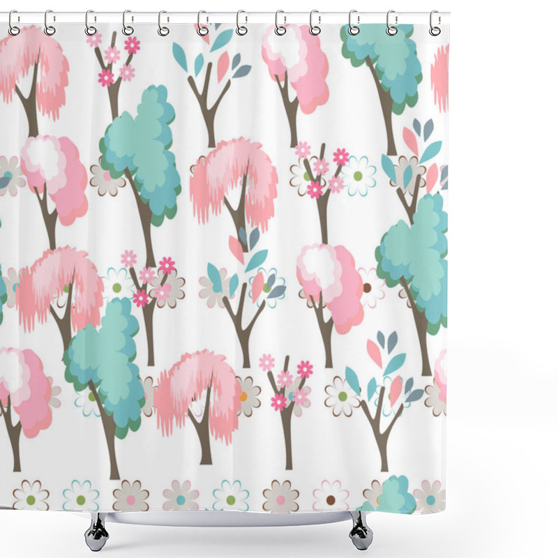 Personality  Seamless Season Pattern With Contour Wild Flowers, Herbs And Leaves. Endless Texture For Floral Summer Design With Plants Shower Curtains