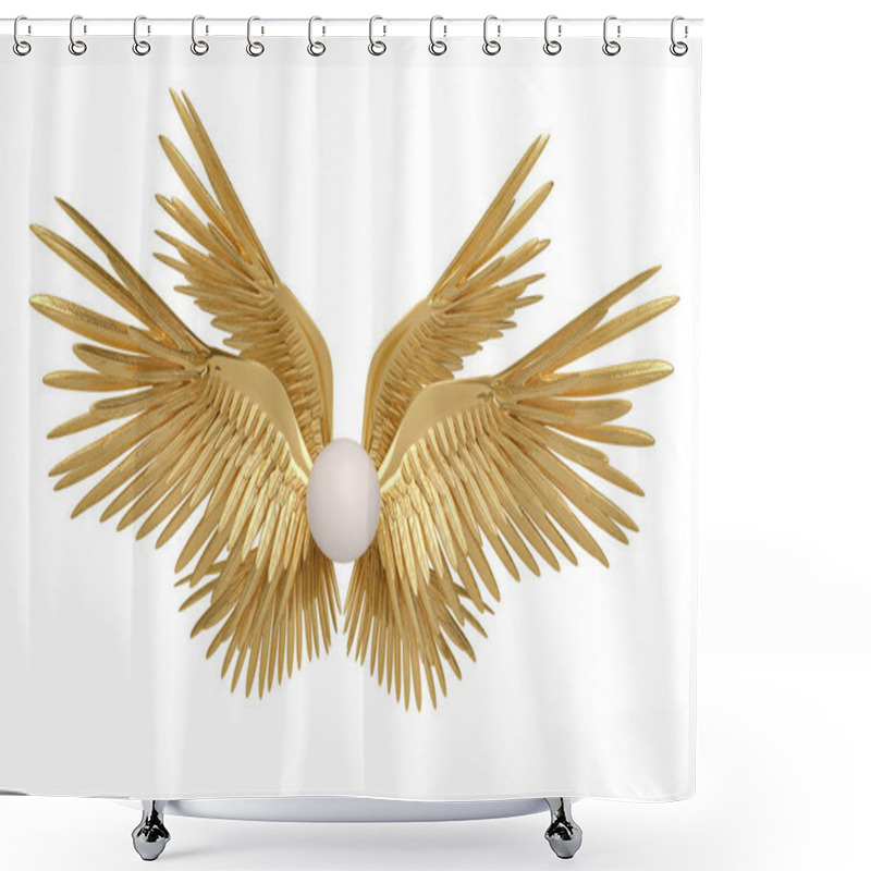 Personality  Six Gold Wings On White Background.3D Illustration. Shower Curtains