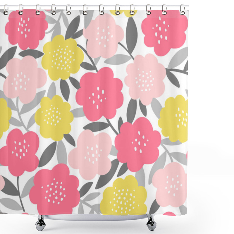 Personality  Cute Background With Cartoon Flowers, Vector Illustration Shower Curtains