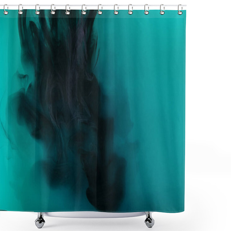 Personality  Smoky Background With Black Paint In Turquoise Water Shower Curtains