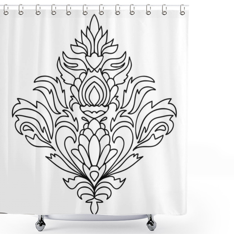 Personality  Black Thin Line Floral Damask Element Isolated On White Background. Vector Illustration. Shower Curtains