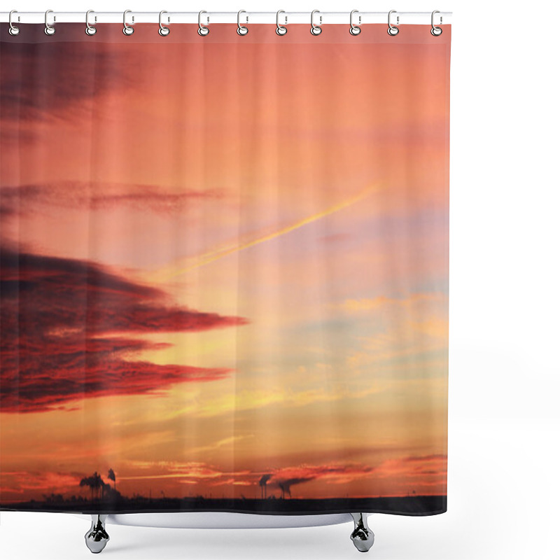 Personality  Red Sunset Over The Winter River Shower Curtains