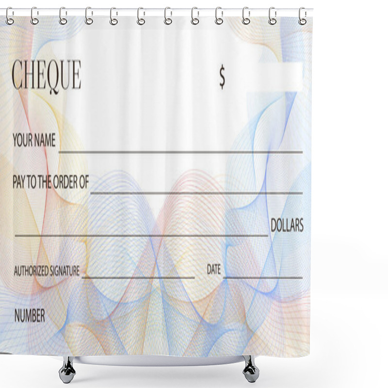 Personality  Cheque (Check Template), Chequebook Template. Blank Bank Cheque With Guilloche Pattern And Business Abstract Watermark. Background For Banknote Design, Voucher, Gift Certificate, Coupon, Ticket, Money Shower Curtains